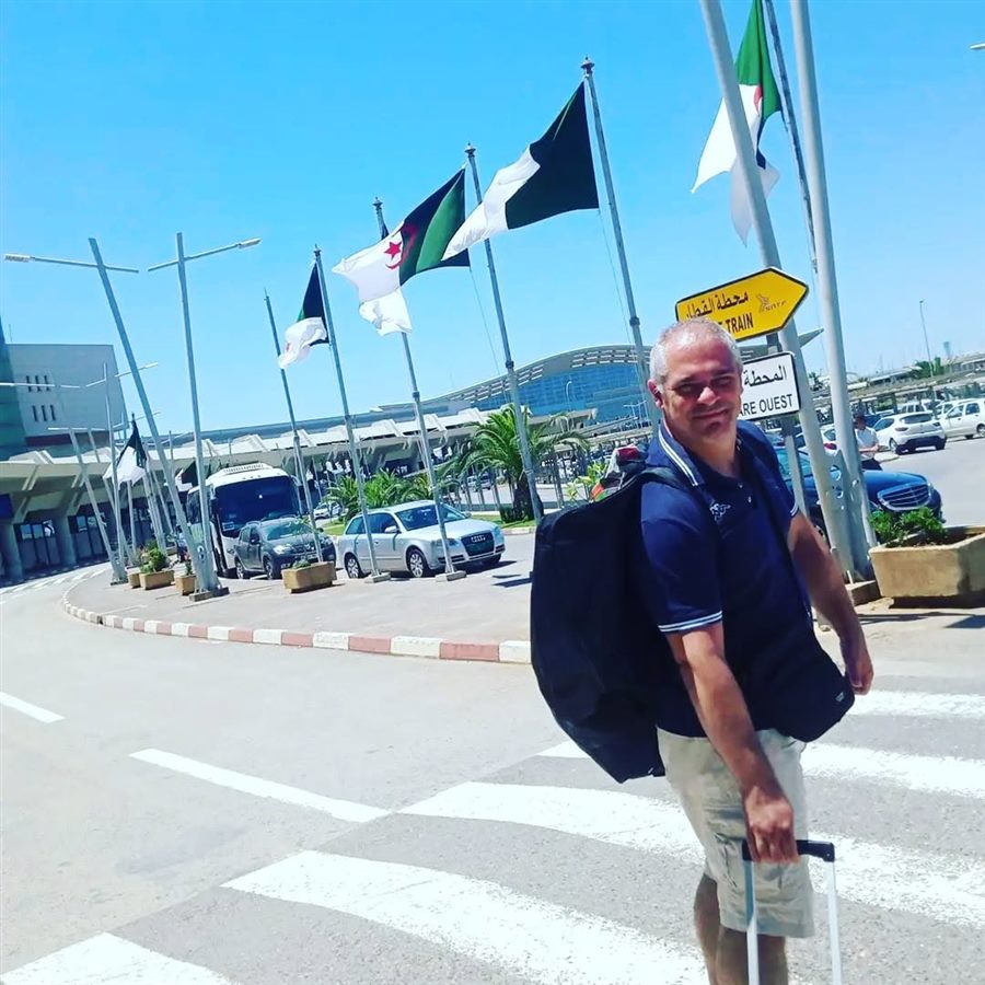 Rubes Levada arriving at the airport in Algeria