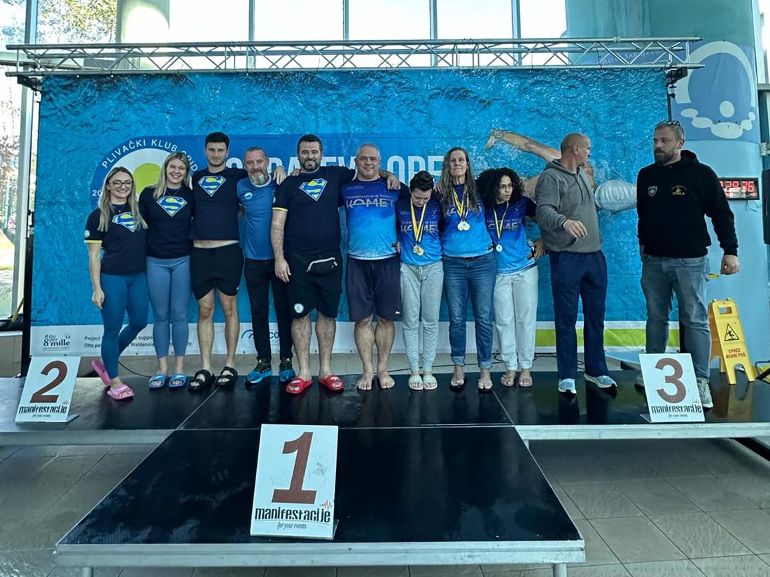 Coaches and masters athletes from Bosnia and Herzegovina, Kosovo, Croatia and Australia on the podium in Sarajevo