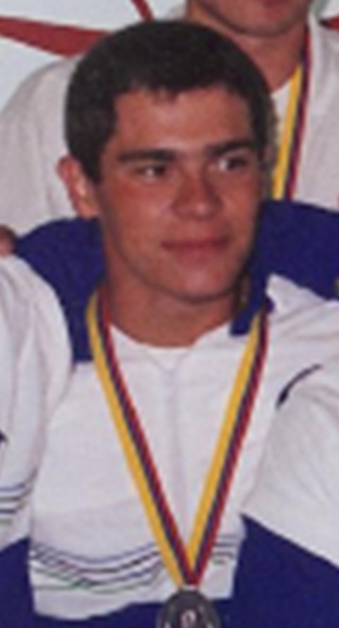 Rubes Levada with his silver medal in the Italian team tracksuit, 1998 Finswimming World Championships, Cali, Colombia